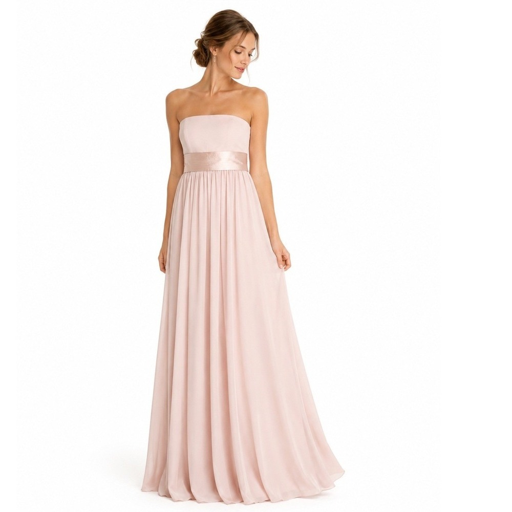 Vera Wang Blush Pink Strapless Bridesmaid Formal Maxi Gown Dress